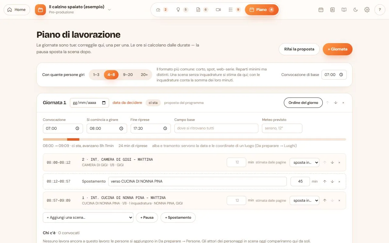 Più giornate di ripresa una sotto l’altra, ognuna con le sue strisce, le pagine e gli orari